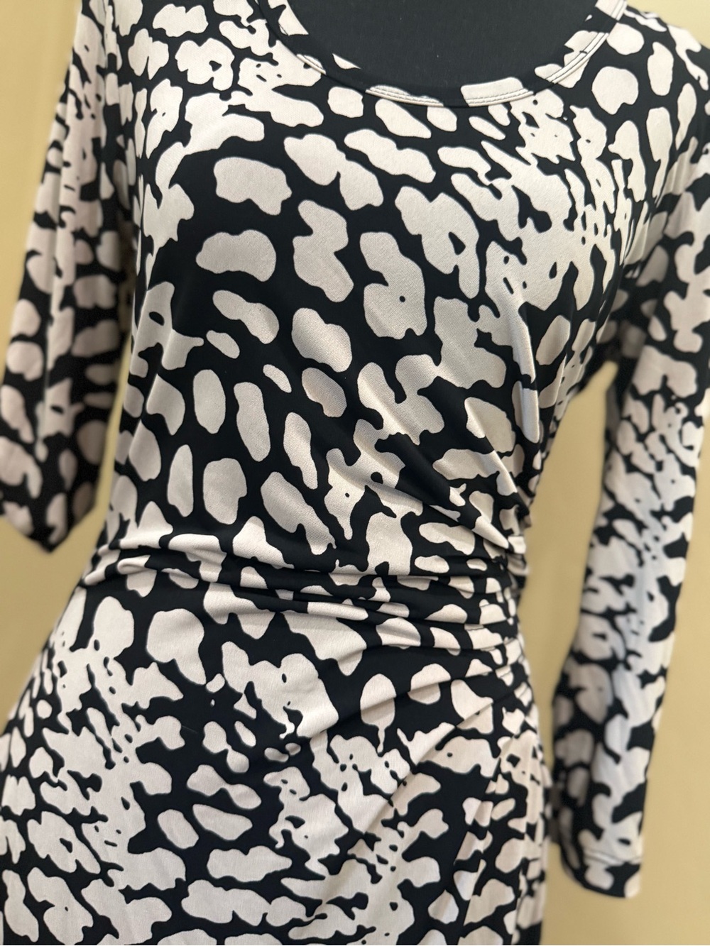 Calvin Klein Black and White Abstract Print Long Sleeve Dress